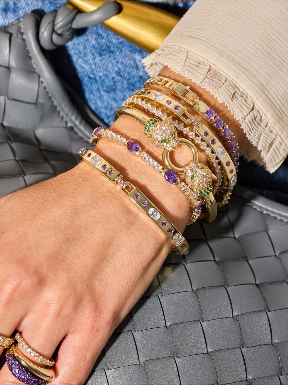 Melinda Maria Gold Bracelet with Simulated Amethysts and Diamondettes- 6.5” - Picture 4 of 12